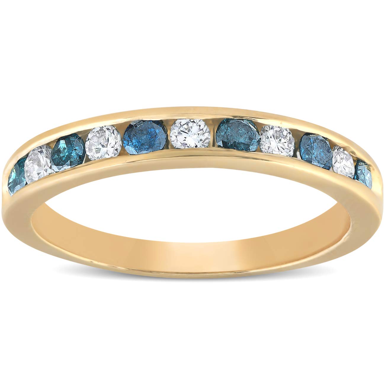 1/2 Carat Blue & White Diamond Channel Set Ring - 14K Yellow Gold Wedding Band for Women - Perfect for Engagement, Anniversary & Special Occasions