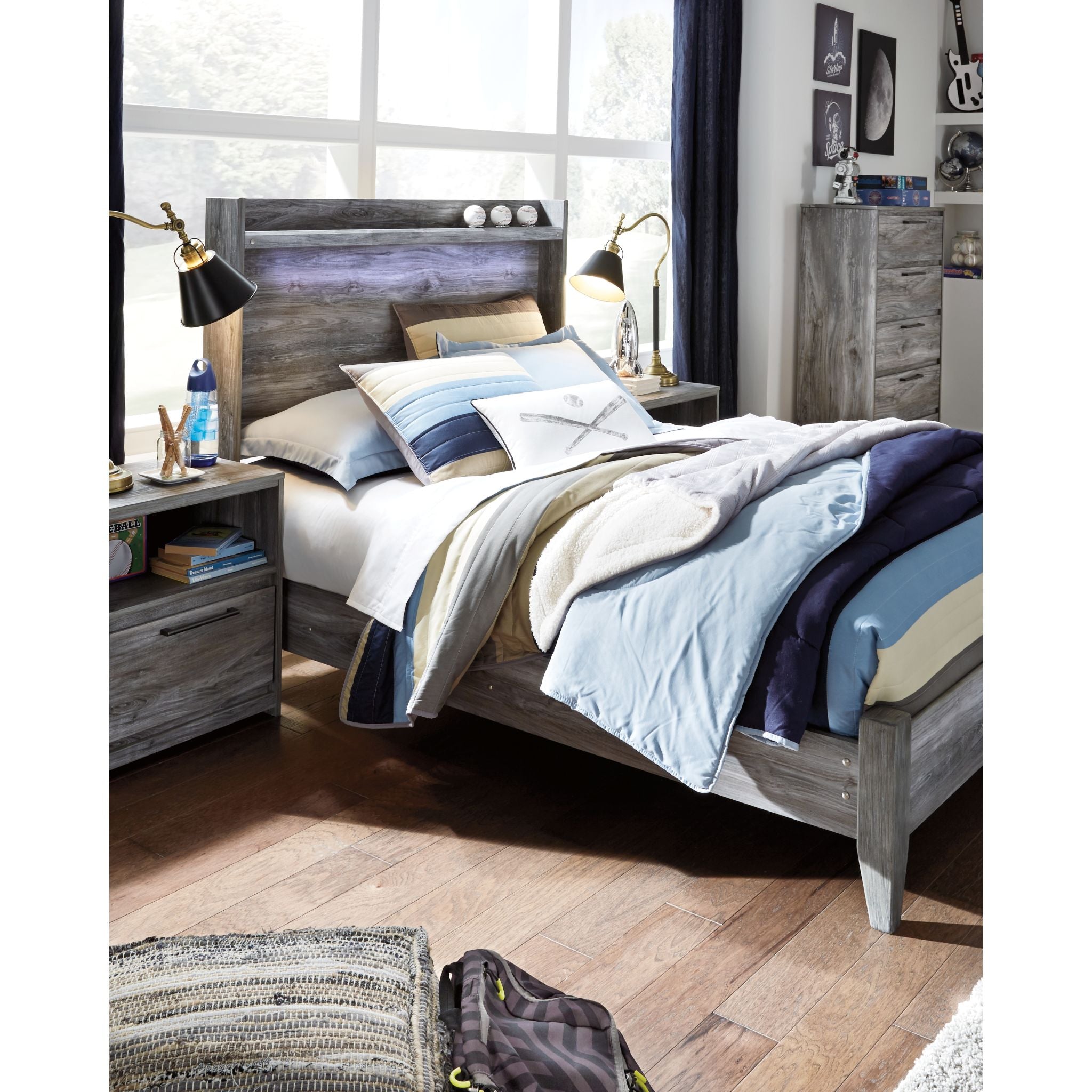 Baystorm Full Panel Bed Frame - Queen Size, Gray Upholstered Platform Bed with Wooden Slats, Sturdy Metal Legs - Perfect for Modern Bedroom, Guest Room, or Apartment
