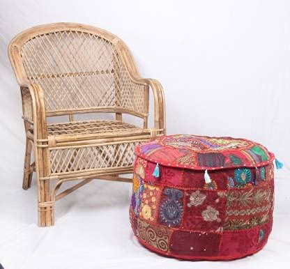 Agro Richer Boho Pouf Cover - 100% Cotton Khamadiya Indian Vintage Ottoman & Floor Cushion Cover - 22x14x22 Inches (Red) - Perfect for Bohemian Home Decor, Living Room Accent & Hippie Style Bedroom