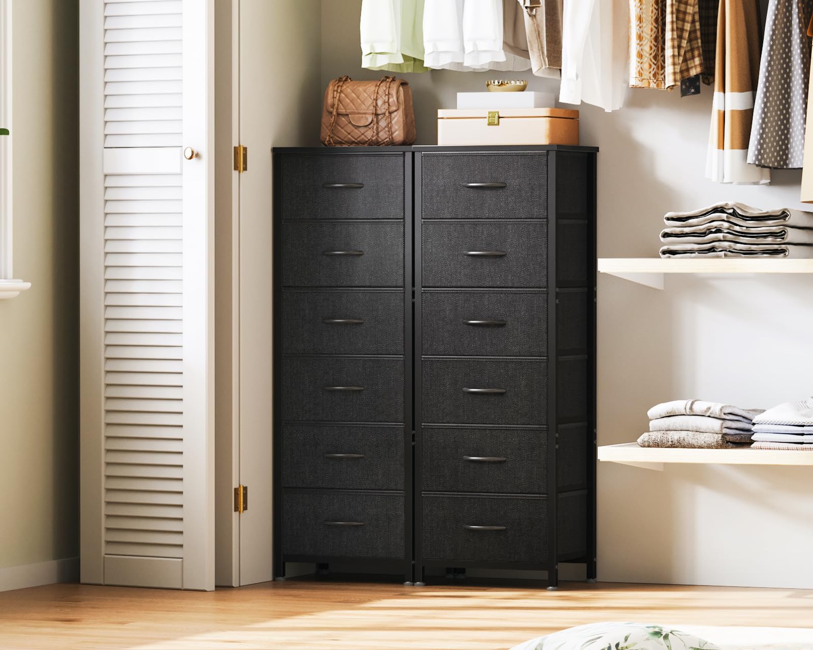 AODK 6-Drawer Tall Dresser for Bedroom - Fabric Storage Organizer with Wood Top & Steel Frame - Black Chest of Drawers for Closet, Living Room, Entryway, Hallway | Perfect for Small Space Organization & Home Decor