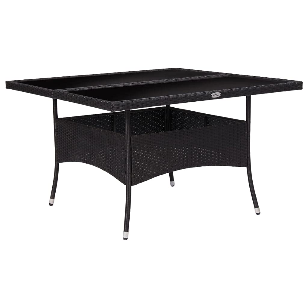 CHARMMA Black Poly Rattan & Glass Patio Dining Table - 30KG - Outdoor Garden, Backyard, Poolside Dining Furniture