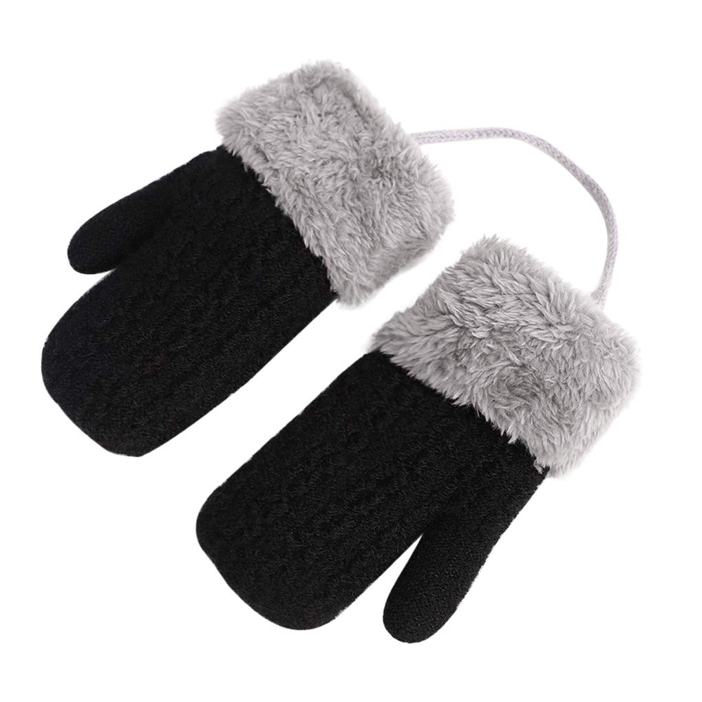 Kids Double Layer Knitted Winter Gloves for Toddlers 1-4 Years - Warm Plush Hanging Neck Mittens with Rope, Full Finger Wrist Protection - Perfect for Outdoor Play, Snow Activities & Christmas Gifts for Boys & Girls