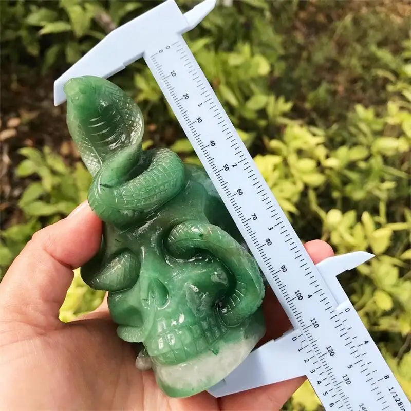 11CM Natural Green Aventurine Snake Skull Carving - Healing Crystal, Lucky Stone for Home Decor, Halloween Party & Spiritual Gifts | Feng Shui, Meditation & Positive Energy Enhancer