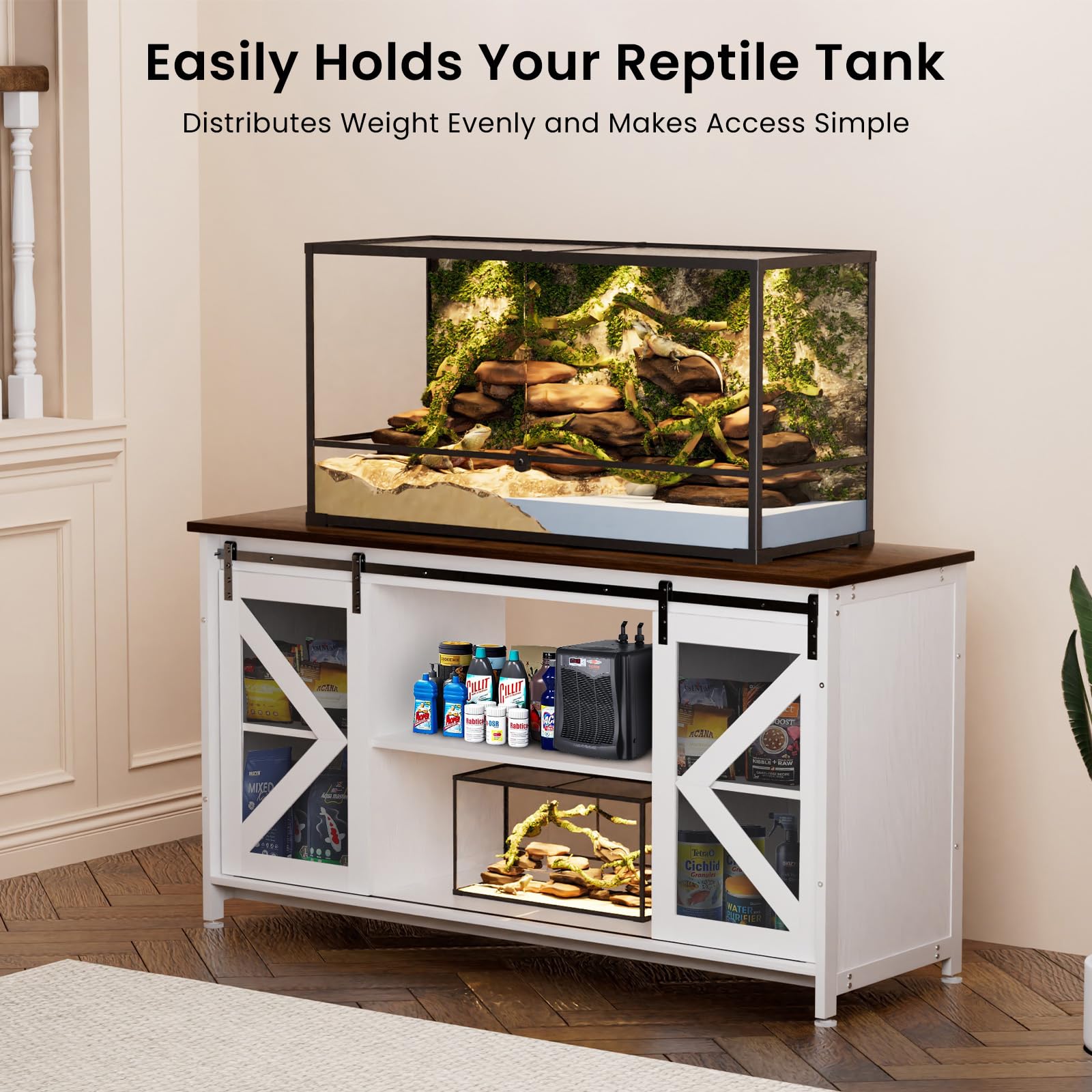 Tatub 75-90 Gallon Heavy Duty Metal Fish Tank Stand with Storage Cabinet - 1000+ LBS Capacity Aquarium Stand for Reptile Tanks, Turtle Terrariums (58.9