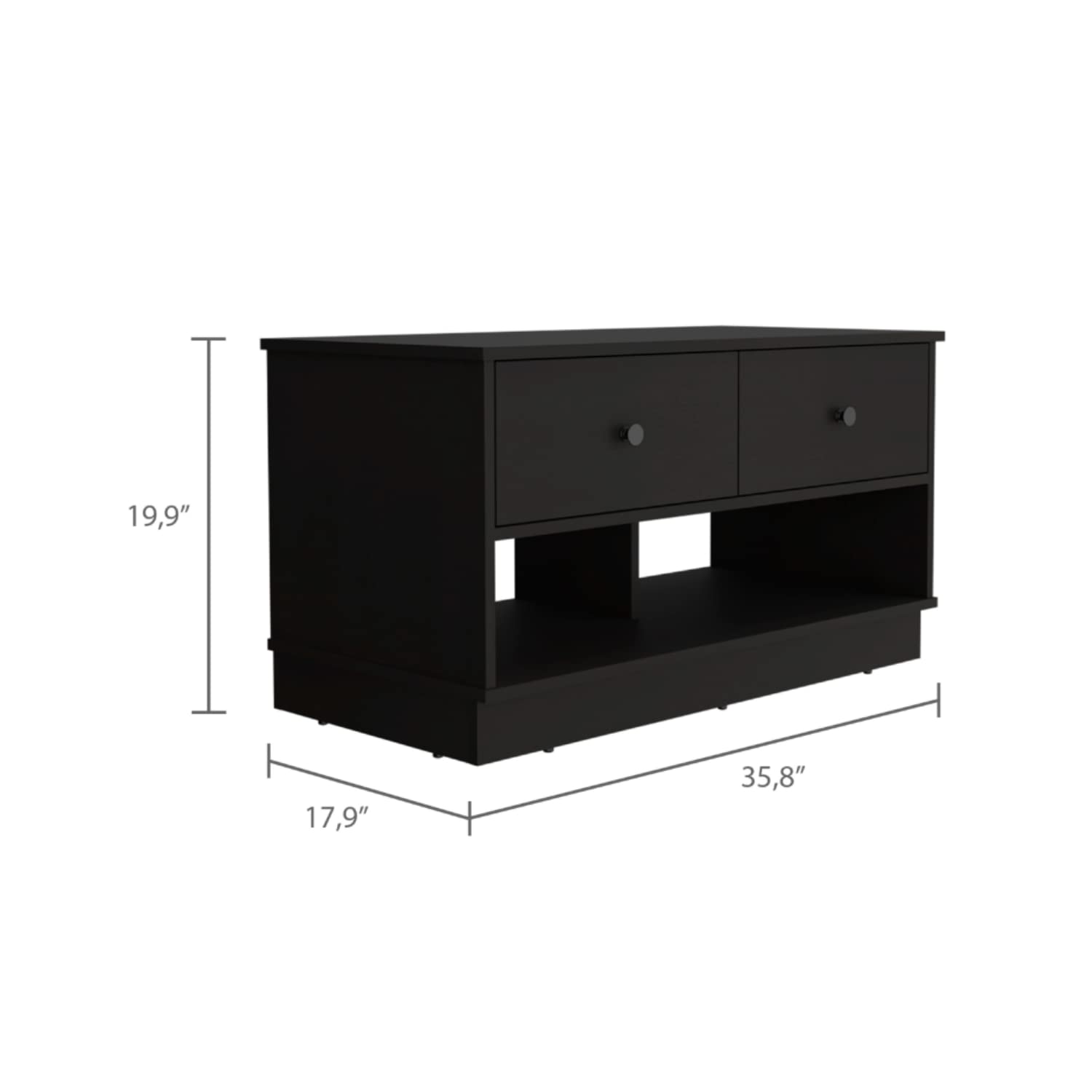 Uranus Storage Bench with 2 Drawers & 2 Open Shelves - Black Entryway Bench for Hallway, Bedroom & Living Room Organization