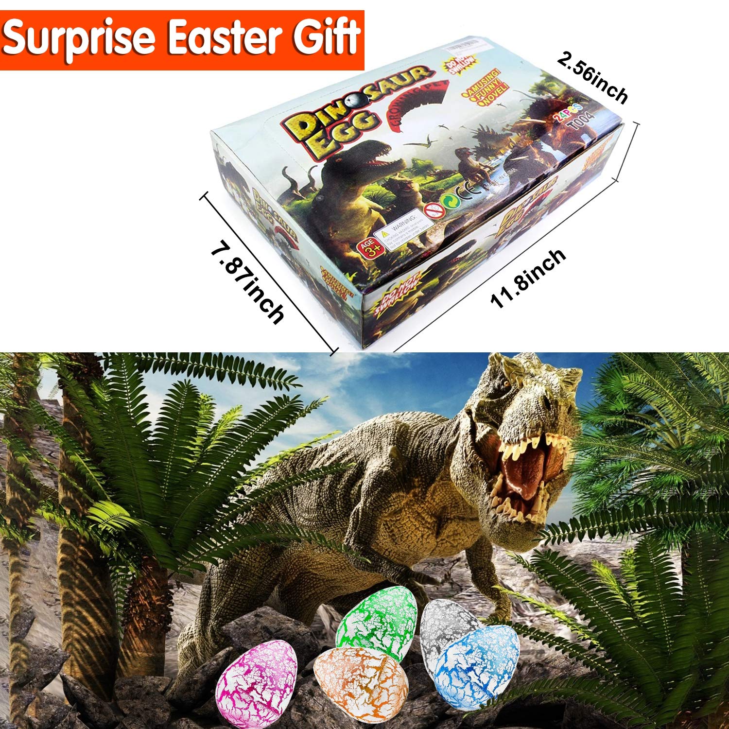 24 Pack Easter Dinosaur Eggs That Hatch in Water - Dino Egg Toys with Mini Dinosaur Figures Inside - Fun Easter Basket Stuffers for Boys & Kids - Perfect for Easter Egg Hunt Party Favors & STEM Learning Activities