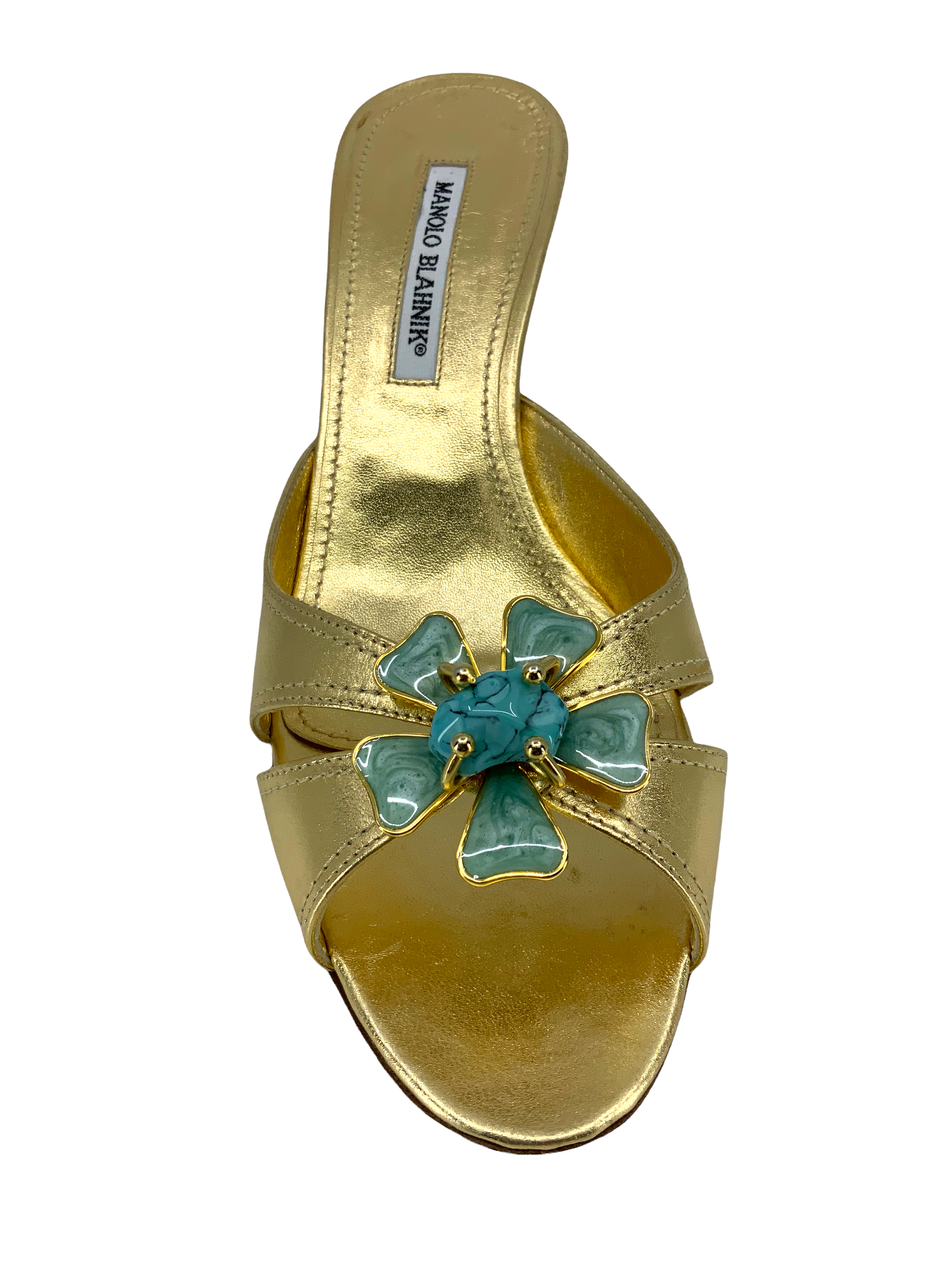 Manolo Blahnik Tailobo Leather Embellished Slide Sandals for Women Size 10.5 | Luxury Designer Summer Shoes | Perfect for Beach, Vacation & Evening Parties