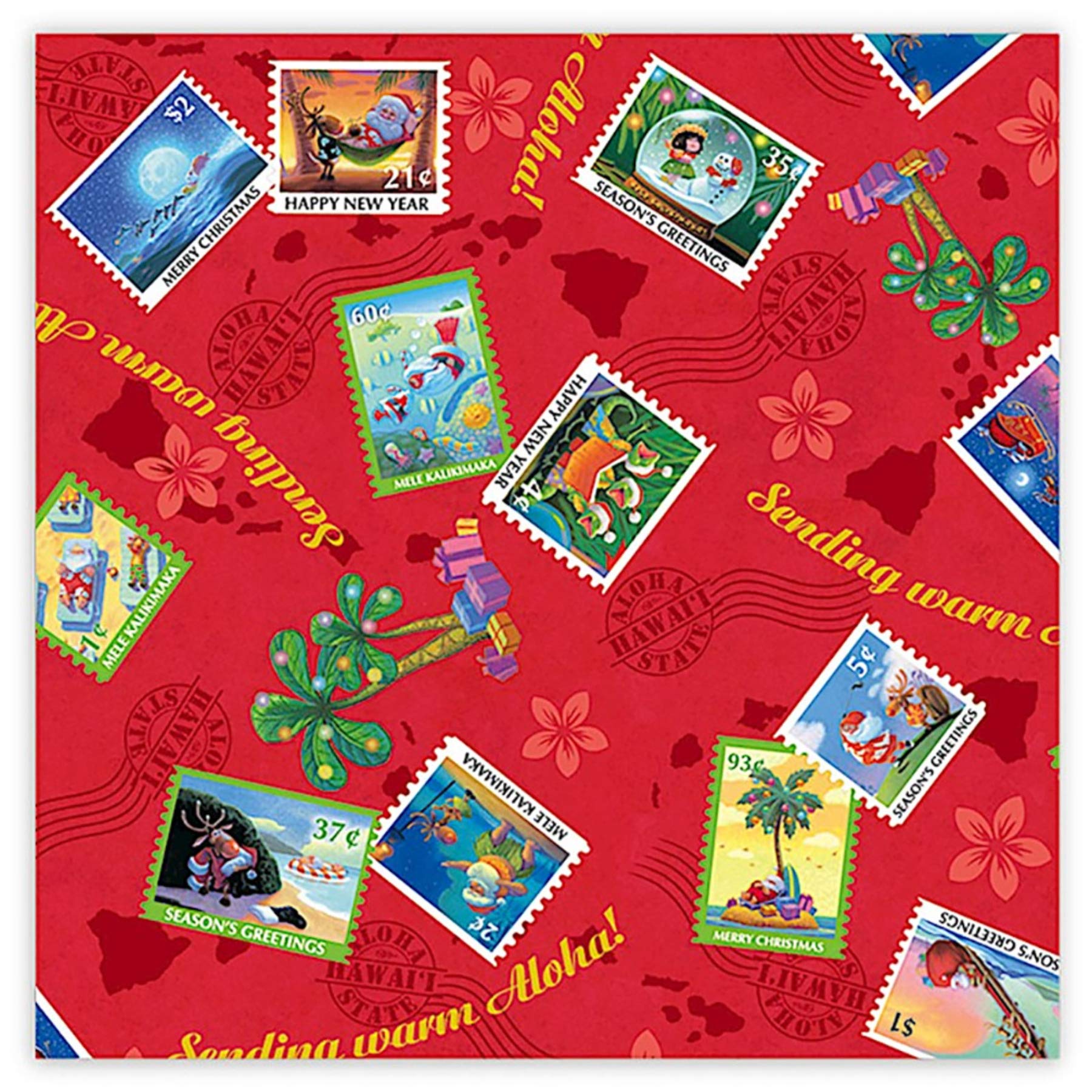 Hawaiian Christmas Wrapping Paper - 2 Rolls of Tropical Holiday Gift Wrap for Presents, Mele Stamps | Perfect for Christmas Gifts, Party Decorations & Festive Packaging