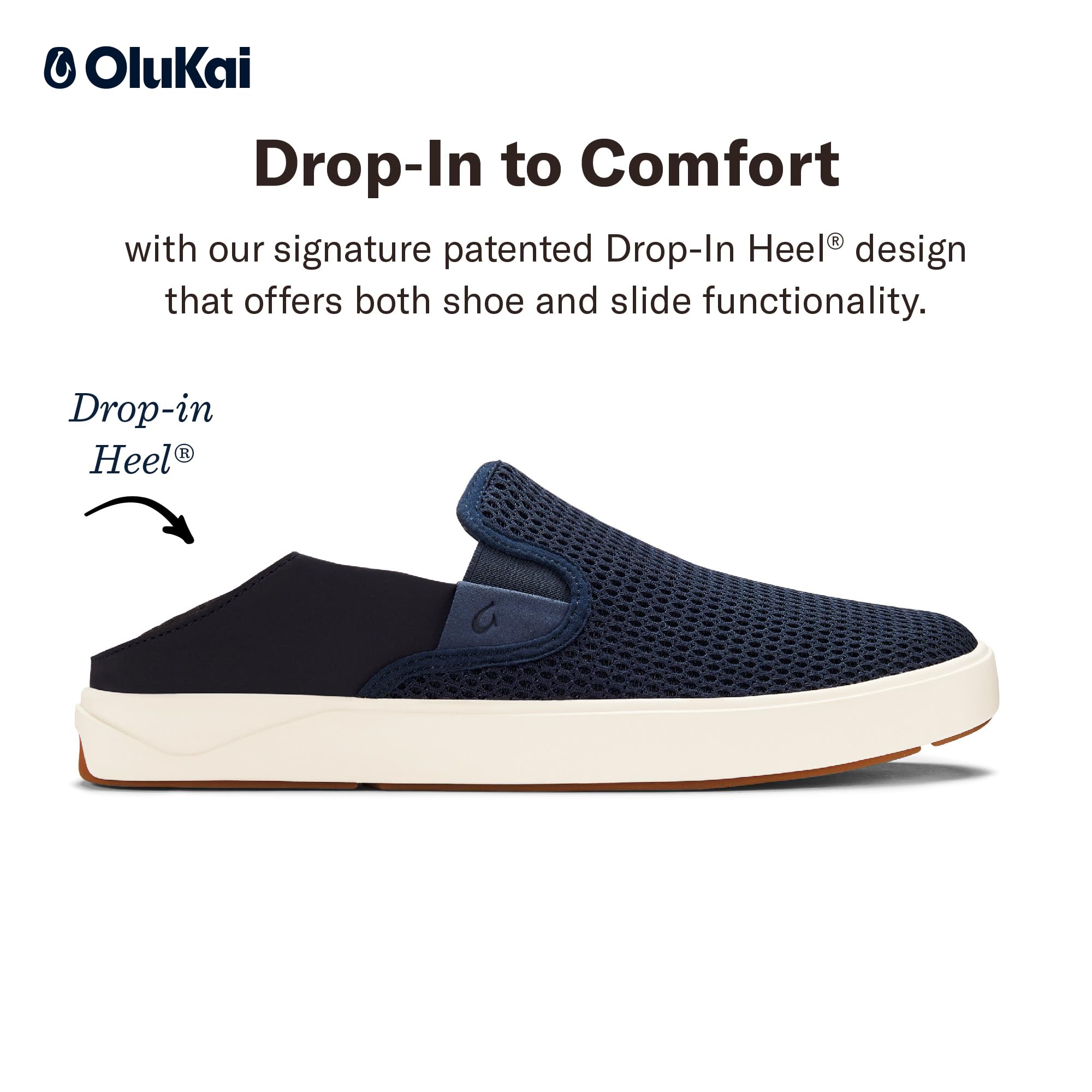 OLUKAI Lae'ahi Men's Slip On Sneakers - Lightweight Barefoot Feel, Breathable Mesh, Water Resistant Heel & Wet Grip Rubber Soles with Removable Gel Insert - Perfect for Travel, Beach, Casual Wear & Outdoor Activities