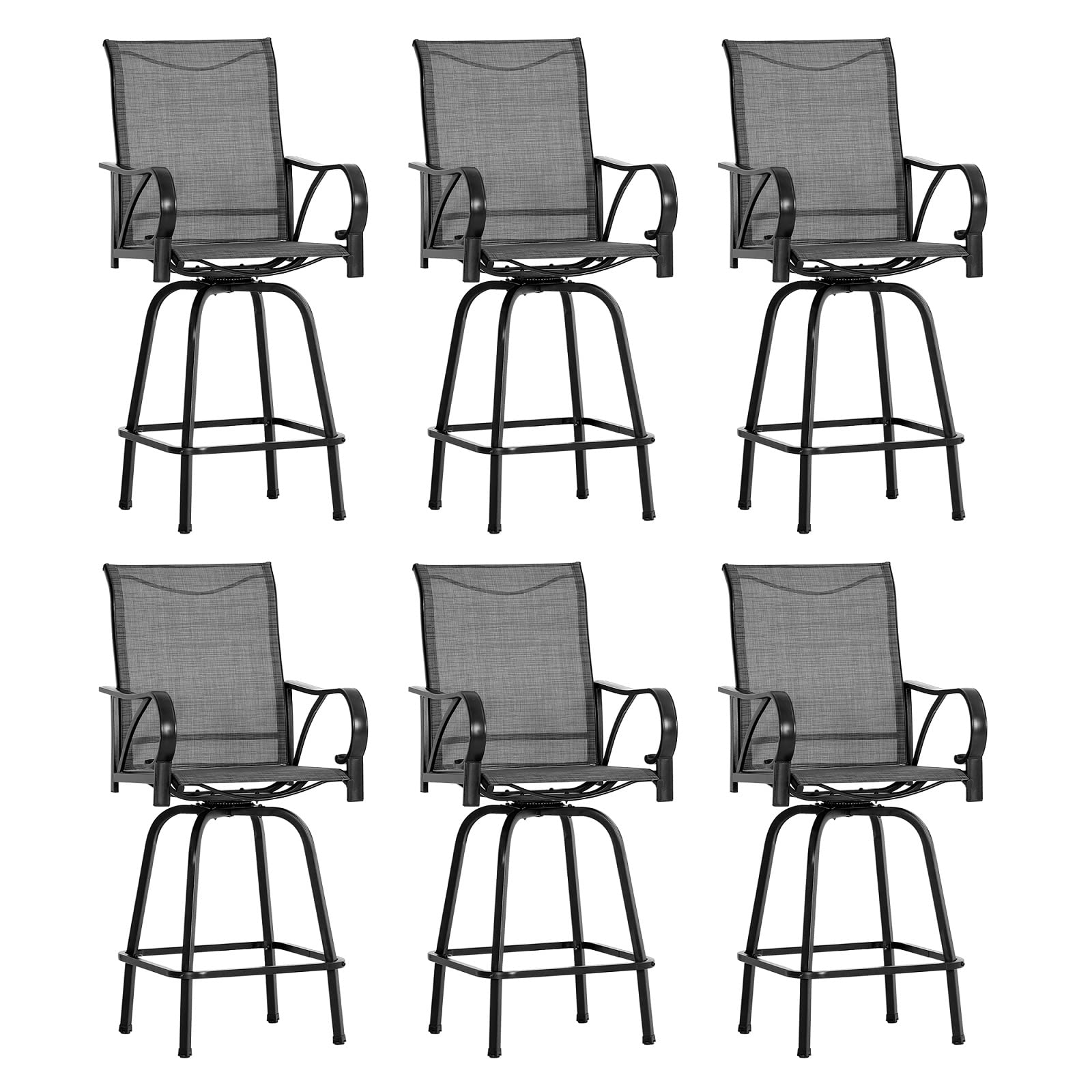 Sophia & William 6-Piece Outdoor Swivel Bar Stool Set - 300 lb Capacity Grey Fabric Patio Chairs for Backyard, Deck & Poolside Dining