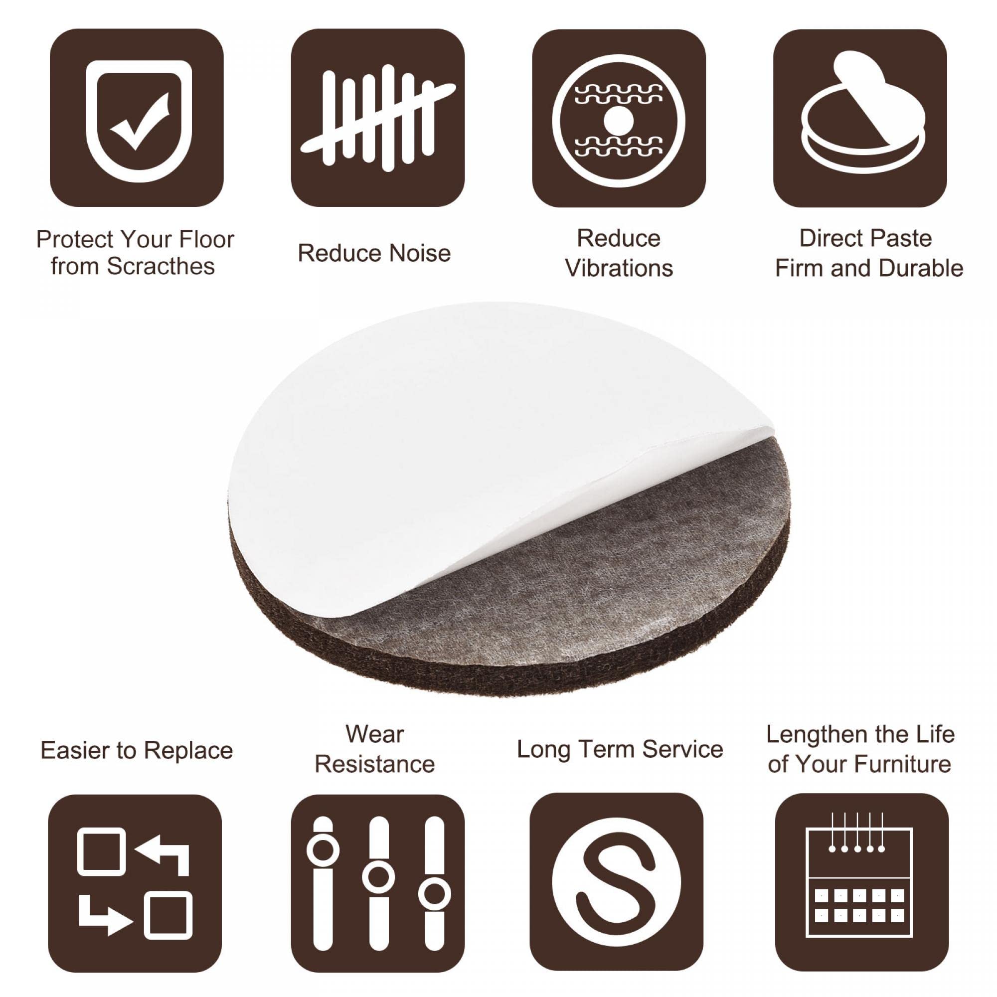 uxcell 75mm Self-Adhesive Felt Furniture Pads - Non-Slip, Anti-Scratch Round Felt Pads for Cabinet, Closet, Chair & Table Legs - Floor Protector Pads (Brown, 4-Pack) - Perfect for Hardwood Floors & Tile Surfaces
