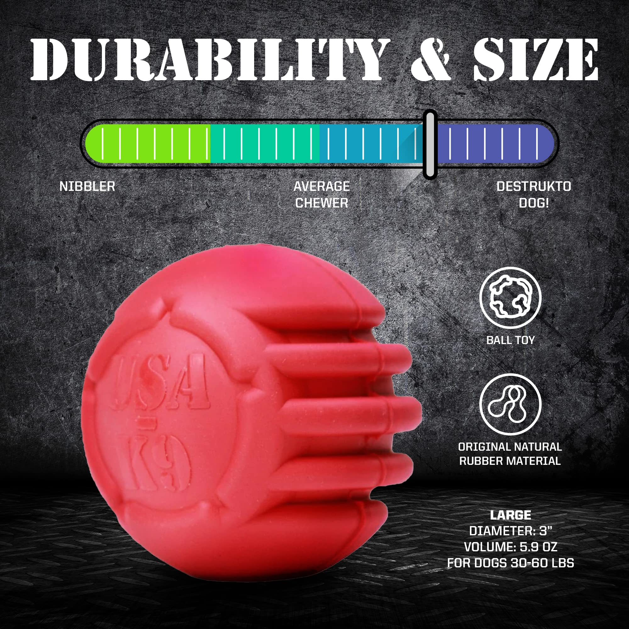SodaPup USA-K9 Stars & Stripes Durable Dog Ball Toy - Non-Toxic Natural Rubber Chew Toy for Puppies & Adult Dogs | Made in USA | Promotes Bonding, Mental Stimulation & Physical Exercise | Great for Aggressive Chewers, Anxiety Relief & Interactive Playtime
