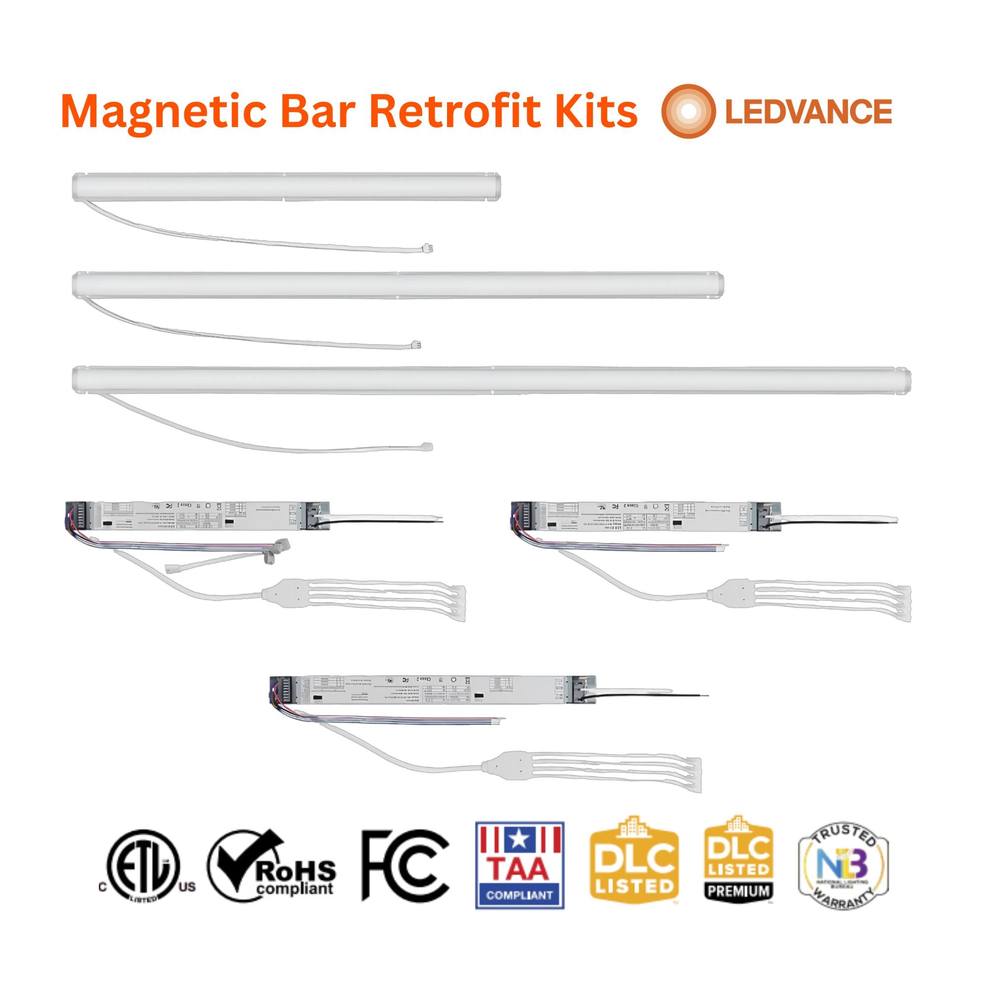 4ft Magnetic Linear Retrofit Kit - 2080/2720/3200 Lumens, 35K/40K/50K Color Temperature, 120-347V - Easy Installation LED Lighting for Offices, Warehouses & Commercial Spaces