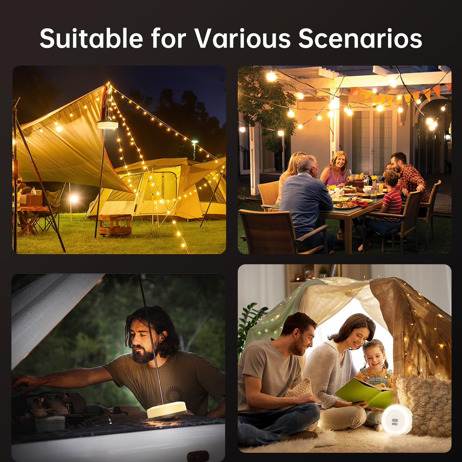 33FT Camping String Lights (2-Pack) - Waterproof Rechargeable LED Lights with 7 Modes for Outdoor Tents, Hiking & Christmas Decor | Perfect for Camping, Backyard Parties & Holiday Lighting