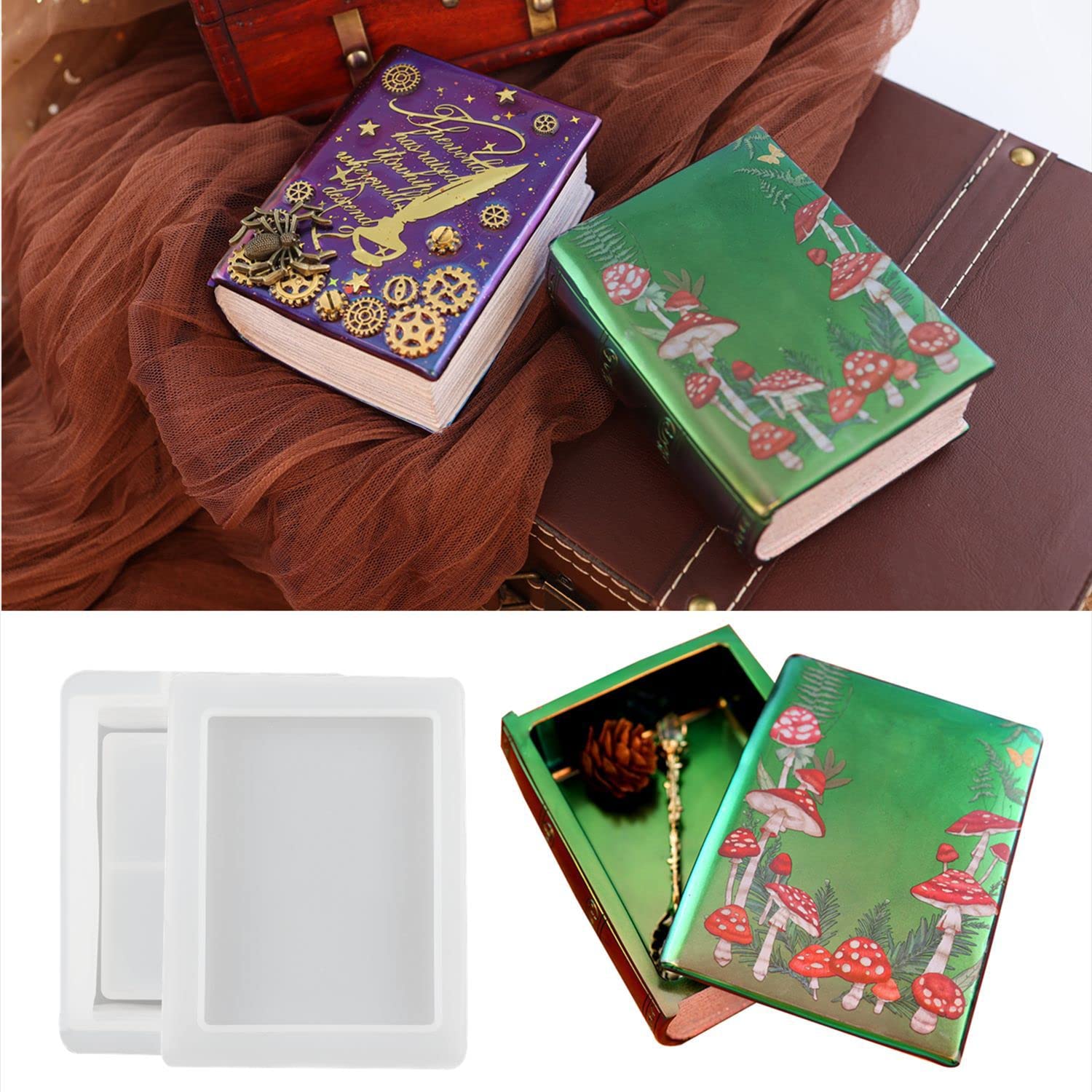 Silicone Resin Storage Box Molds with Lid - Book Design Epoxy Casting Molds for DIY Candle Holders, Candy Containers, Flower Pots & Gifts | Perfect for Home Decor, Craft Projects & Unique Present Ideas