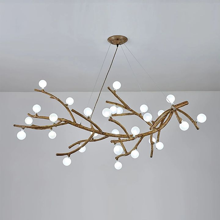 Boho Tree Branch Modern Chandelier - Handmade Wooden Ceiling Light Fixture for Living Room, Bedroom & Dining Room - Rustic Nature-Inspired Lighting Decor for Home & Cafe