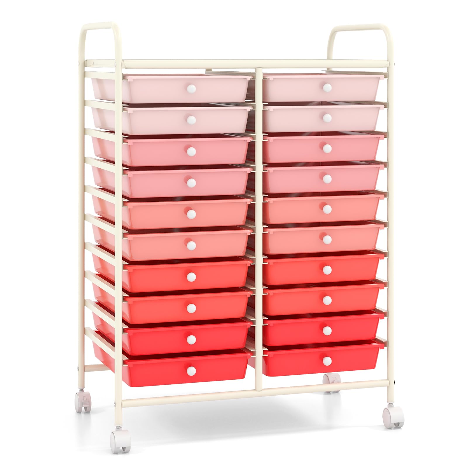 20-Drawer Rolling Storage Cart with Lockable Wheels - Multicolor 20-Tier Organizer for Files, Office Supplies & Debris - Perfect for Office, School & Home Organization - Gradient Pink Design