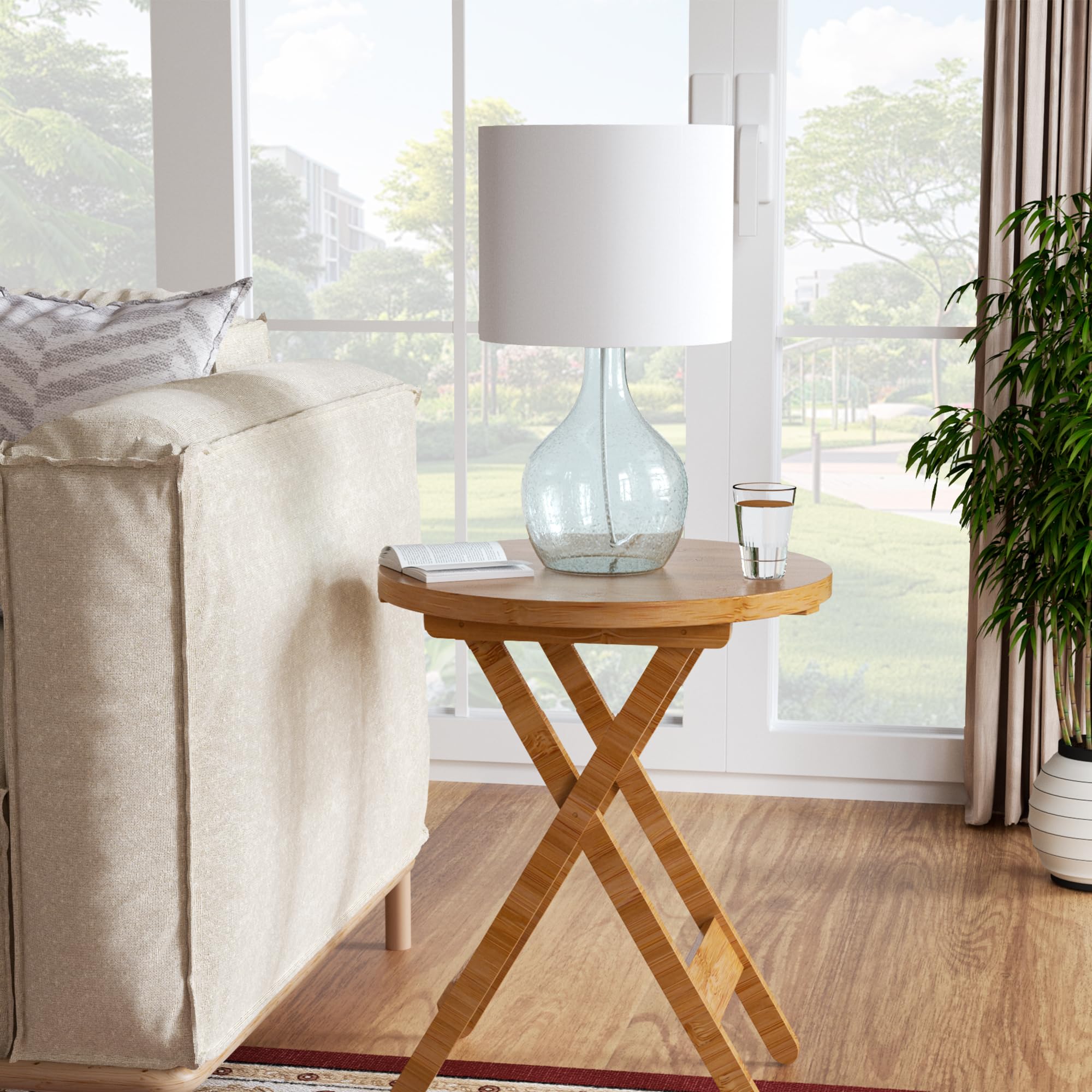 Maxax Coastal Blue Glass Table Lamp with White Shade - 22 Inch Tall End Table Lamp for Living Room, Bedroom, Office & Nightstand | Perfect for Coastal Decor, Reading Nook & Ambient Lighting