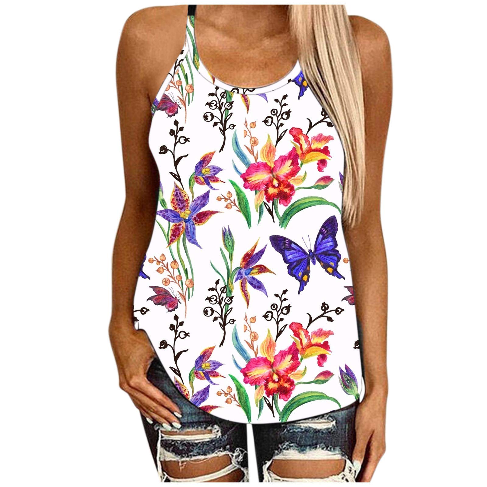 Women's Spaghetti Strap Summer Tops - Breathable Cross Hollow Out Sleeveless Blouse for Casual Wear | Perfect for Beach, Vacation & Summer Outfits