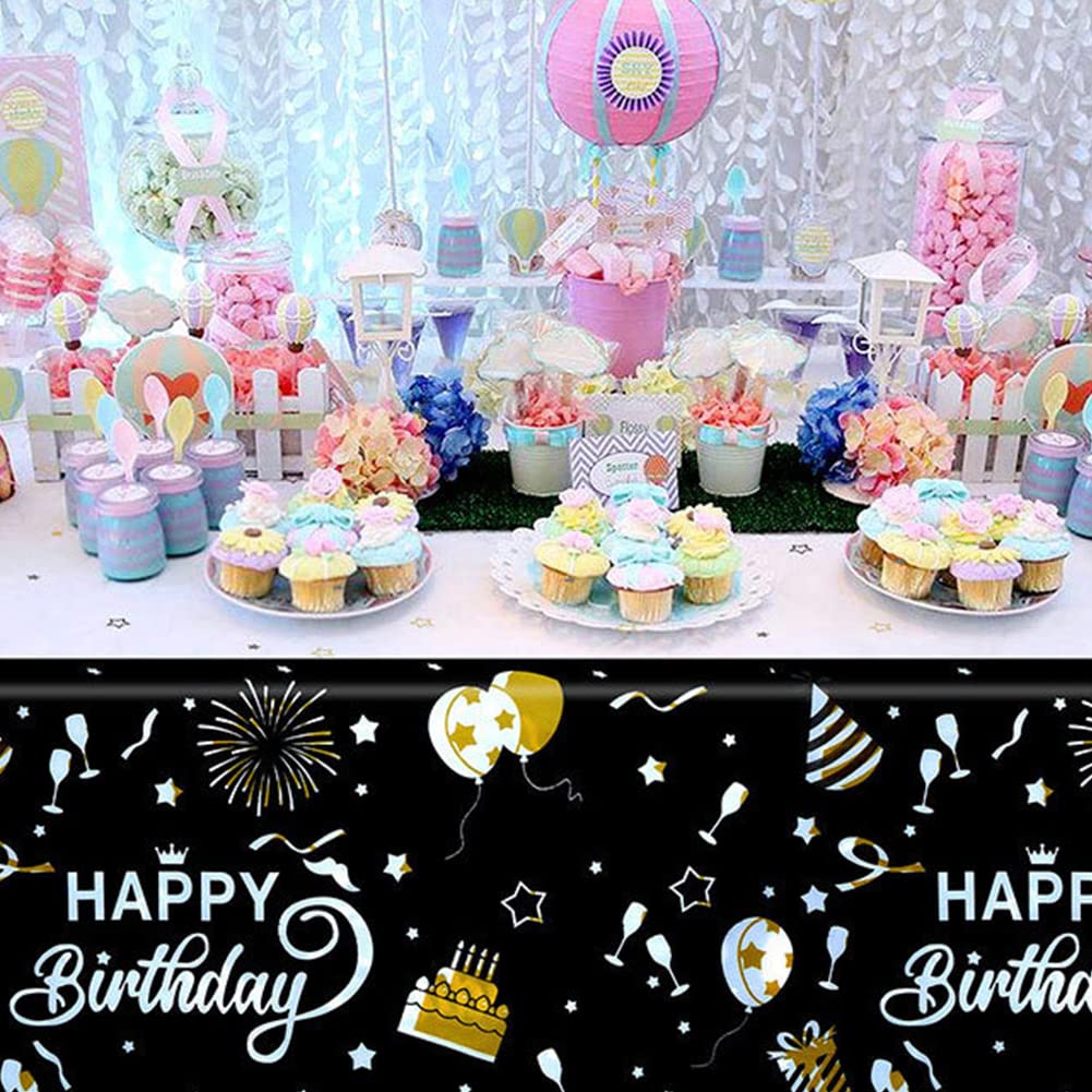 3 Pack Happy Birthday Tablecloth - 54 x 108 Inch Waterproof Disposable Party Table Cover for Birthday Decorations, Baby Showers, Anniversary & Holiday Celebrations