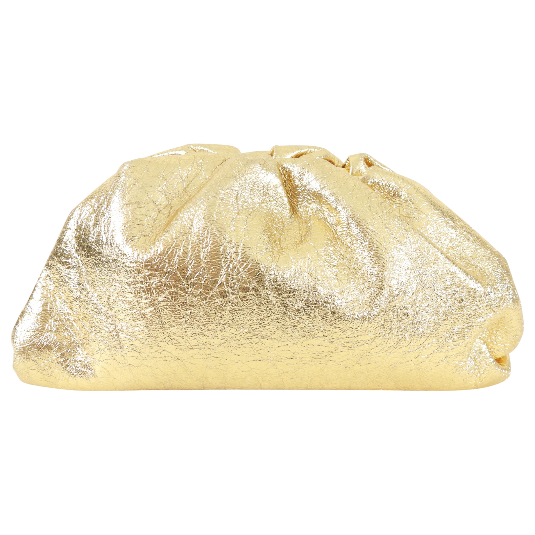 Bottega Veneta Oro Gold Large Leather Wrinkle Pouch Clutch Bag - Luxury Evening Clutch for Parties, Weddings & Special Events