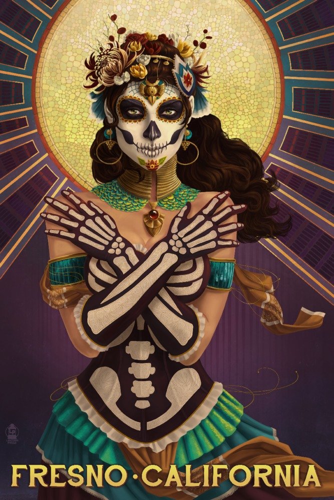 Day of the Dead Crossbones Metal Wall Art - 24x36 Gallery Quality Aluminum Decor - Fresno California Inspired - Perfect for Halloween, Dia de Muertos & Gothic Home Decor