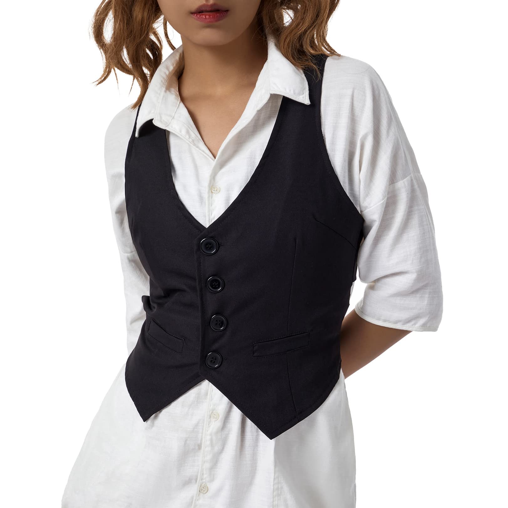 Stylish Y2K Women's Button Down Vest - Racerback V-Neck Waistcoat for Casual & Dressy Outfits | Streetwear Fashion | Perfect for Parties, Work & Everyday Wear