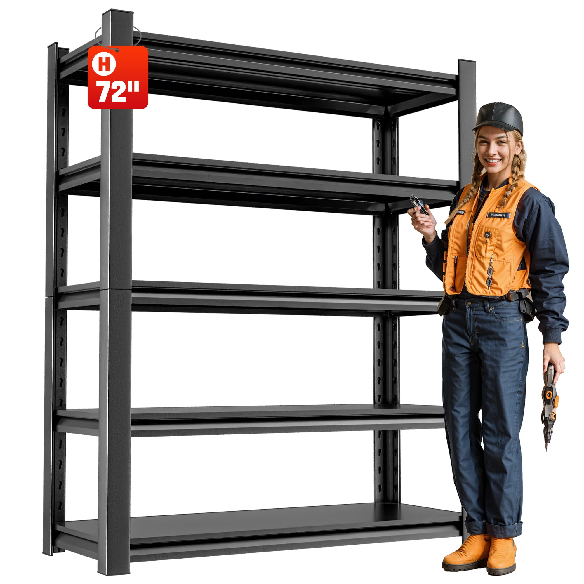 5-Tier Heavy Duty Metal Garage Shelving Unit - Industrial Storage Shelf for Garage, Workshop & Warehouse (24
