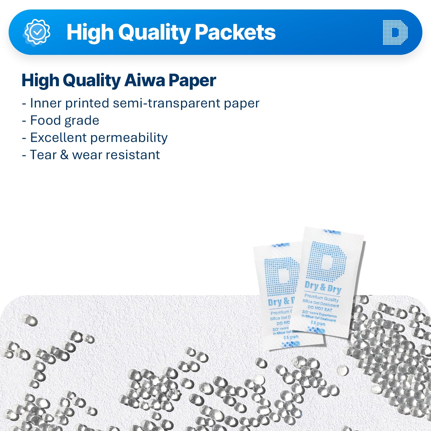 Dry & Dry 0.5 Gram (Half Gram) Silica Gel Packets - 20,000 Count Bulk Pack | Food Safe Desiccant for Moisture Control | Ideal for Food Storage, Electronics, Documents & Closet Protection