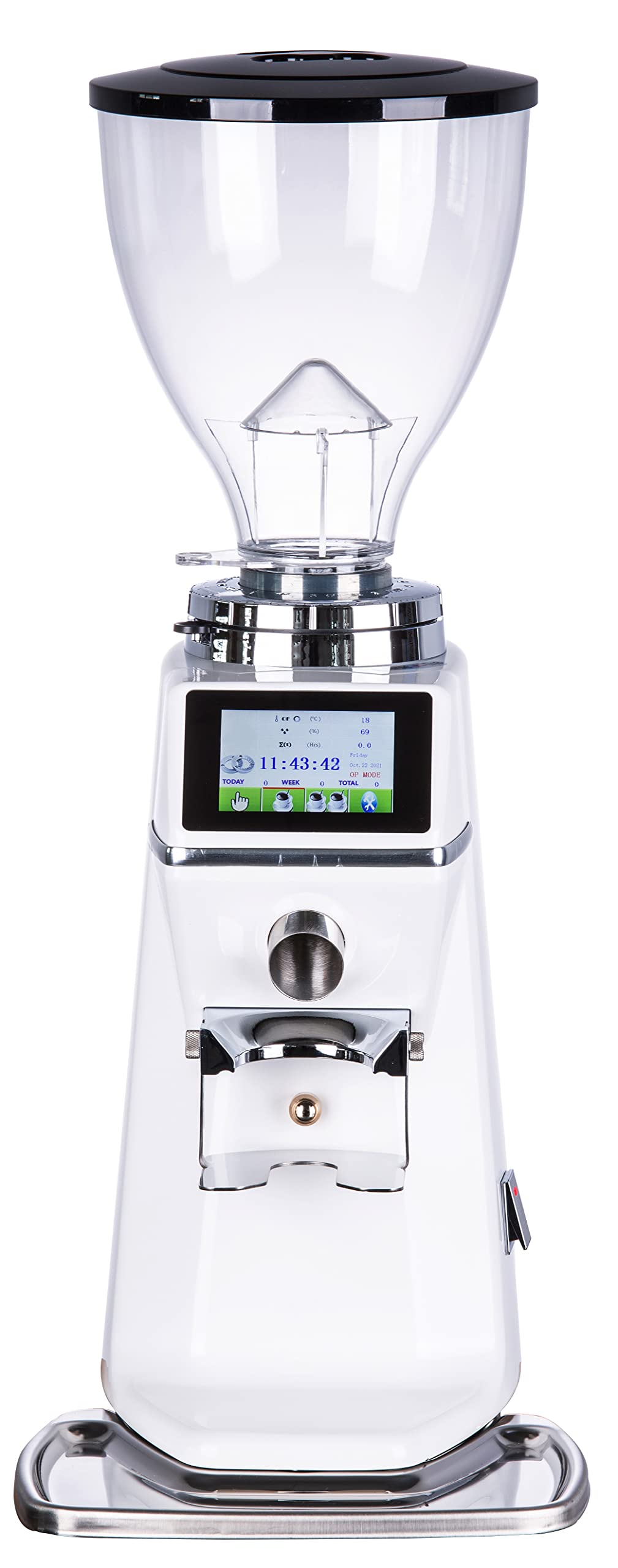 Fluir Touchscreen Doserless Coffee Grinder (White) - 65x28x39cm, 64mm Flat Burr - Perfect for Home Baristas & Specialty Coffee Shops