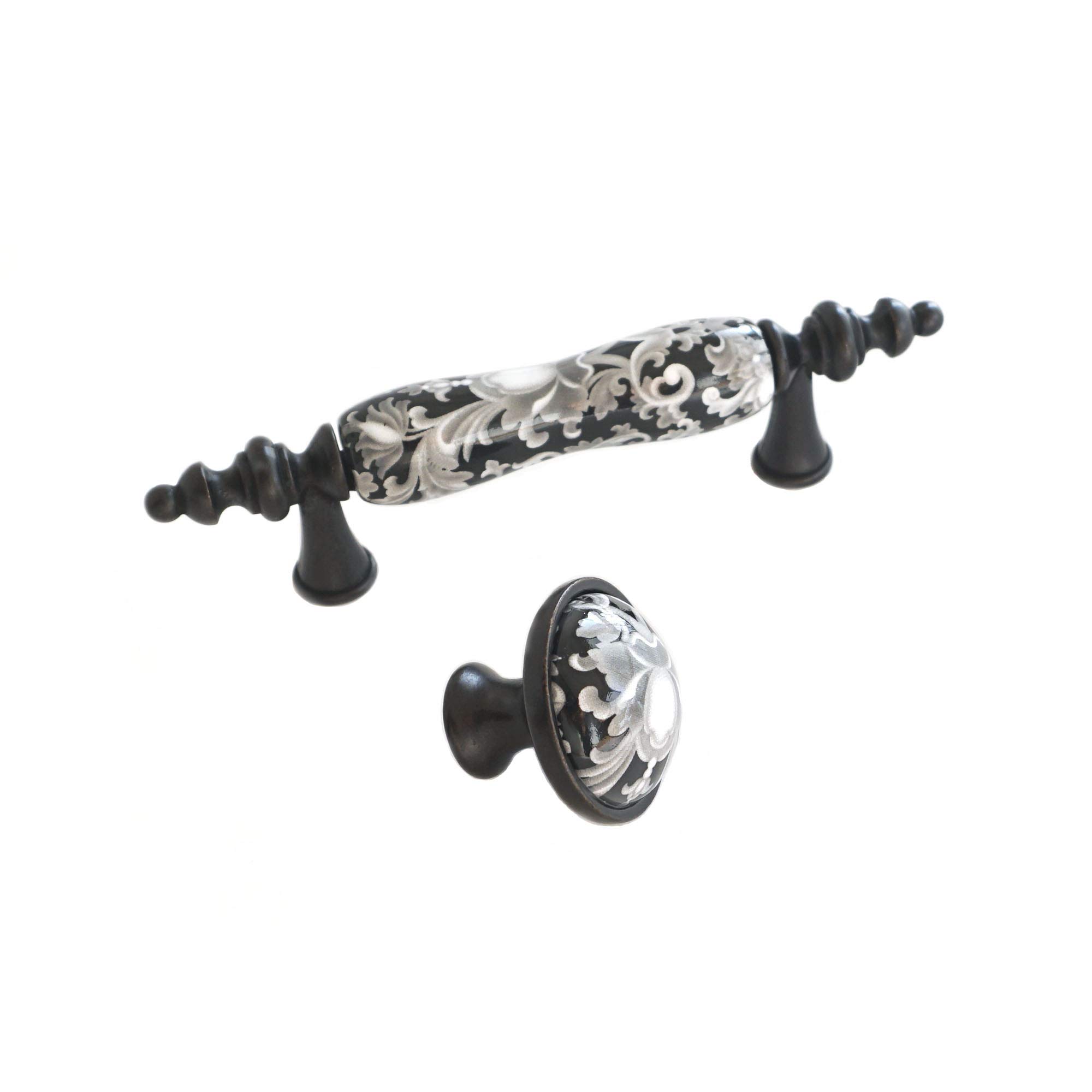 LBFEEL 4 Pack Black and White Ceramic Drawer Knobs - Rustic Dresser Pull Handles for Kitchen Cabinets, Furniture Hardware (Single Hole, 4-Pack) - Perfect for Farmhouse Style Kitchens, Bathroom Vanities & Vintage Furniture Upgrades