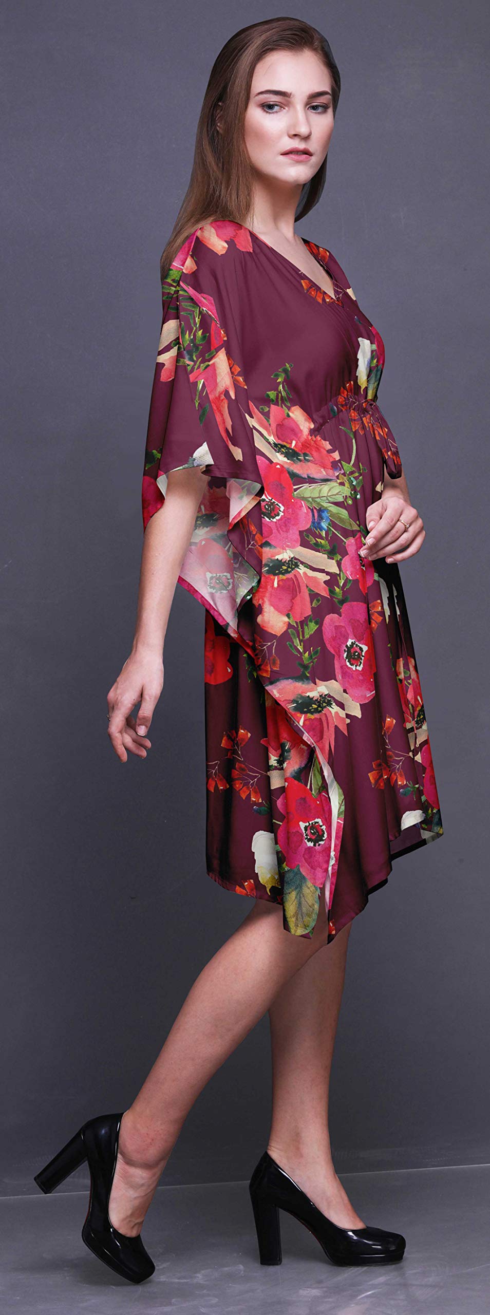 Bimba Women's Short Caftan Midi Dress - Beach Cover Up, Swimwear Cover Up, Summer Kaftan Dress for Pool, Vacation & Boho Style Outfits