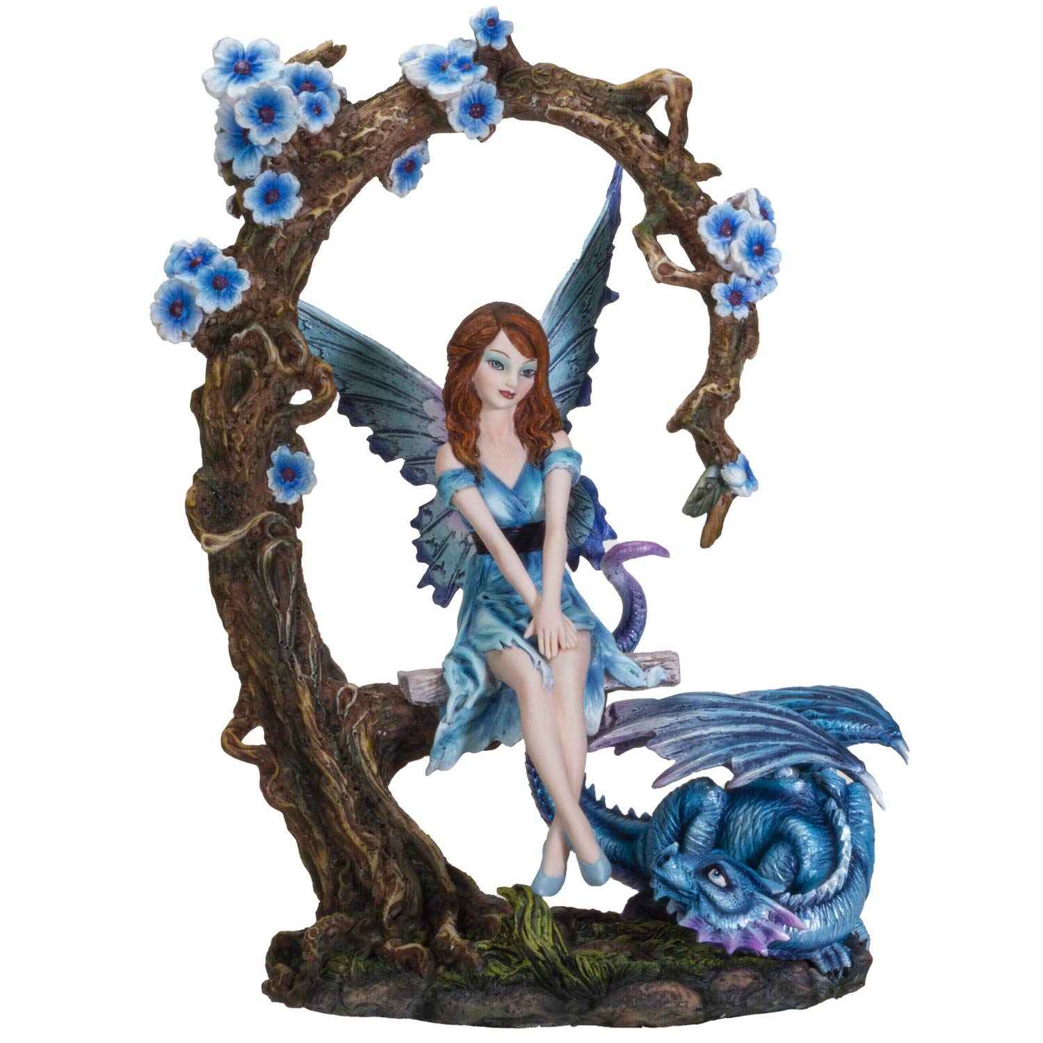 Fantasy Fairy on Swing with Dragon Resin Statue - Handcrafted Collectible Figurine for Home Decor, Gift, and Fairy Garden Display