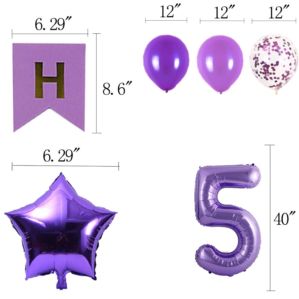 5th Birthday Party Decorations Kit - Happy Birthday Banner, Number 5 Balloons & Purple Party Supplies for 5 Year Old Birthday Celebration | Perfect for Kids Birthday Parties, Photo Backdrops & Milestone Celebrations