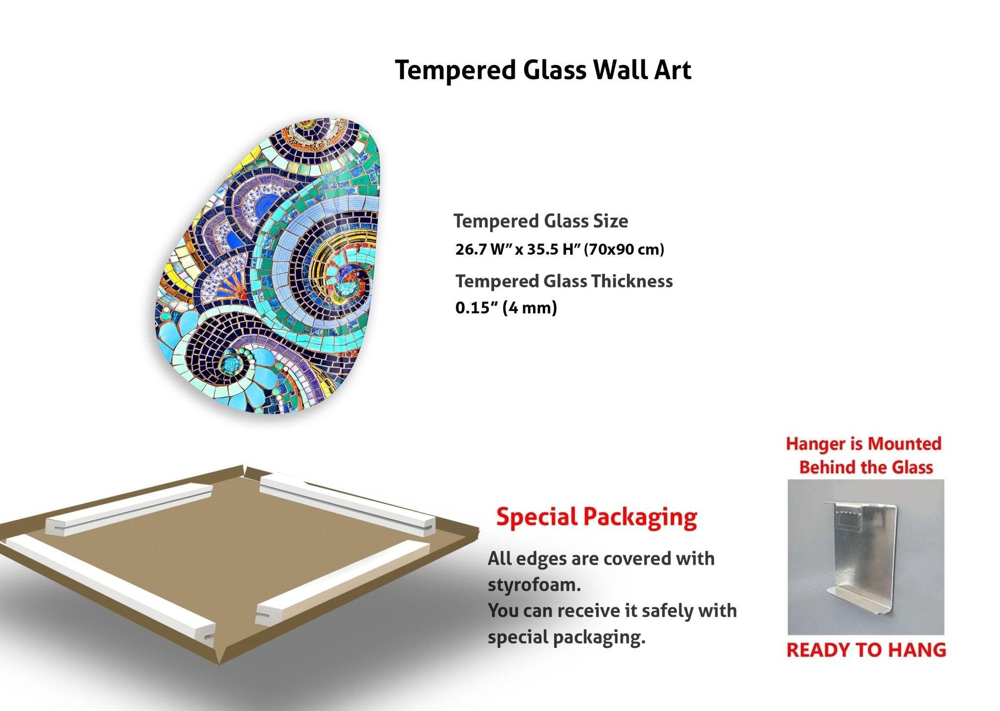Asymmetrical Oval Mosaic Glass Wall Art - Handmade Modern Home Decor for Living Room, Bedroom & Office