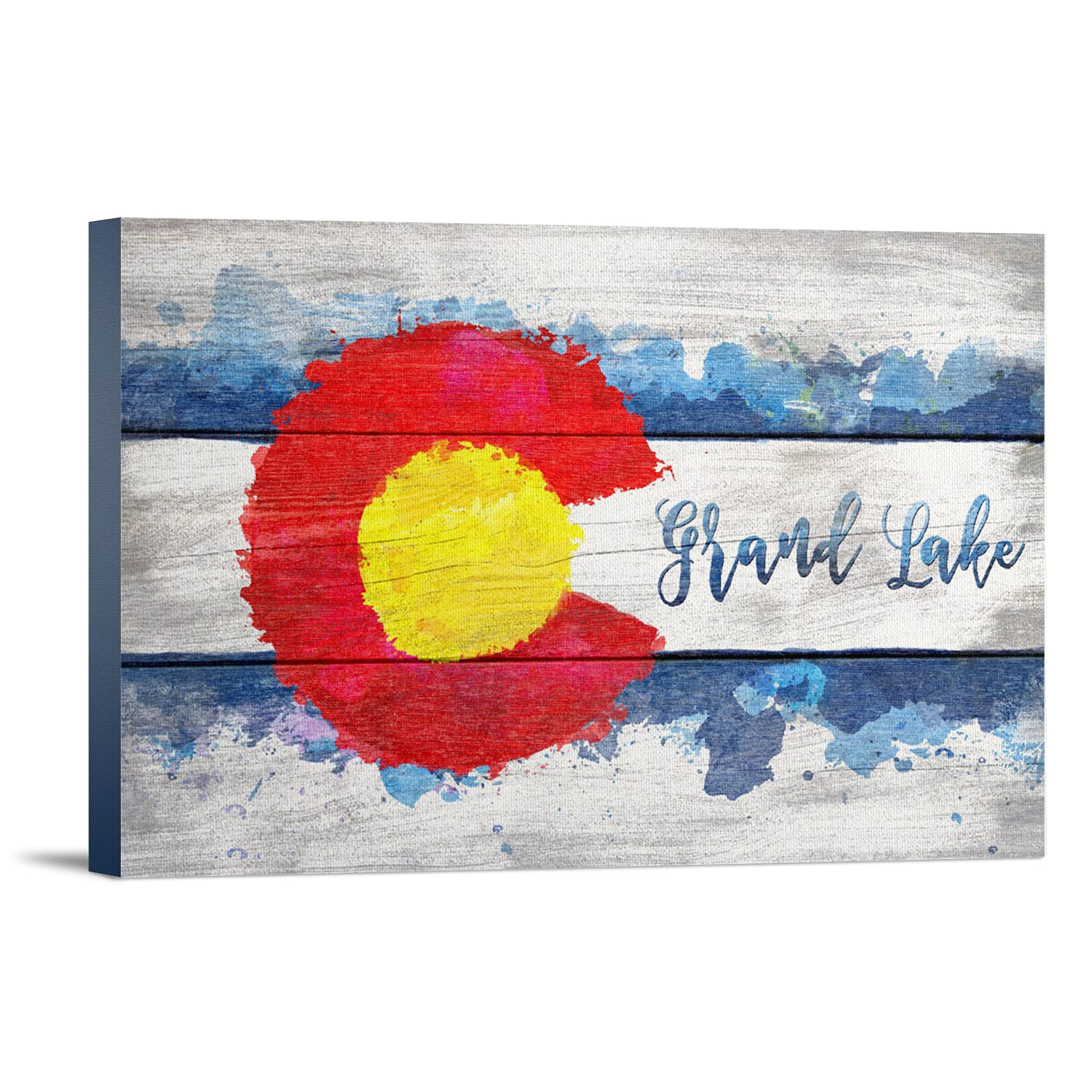 Grand Lake Colorado State Flag Watercolor Art Print - 36x24 Inch Gallery Wrapped Canvas Wall Decor for Home, Office & Cabin | Colorado Pride & Mountain Themed Interior Design