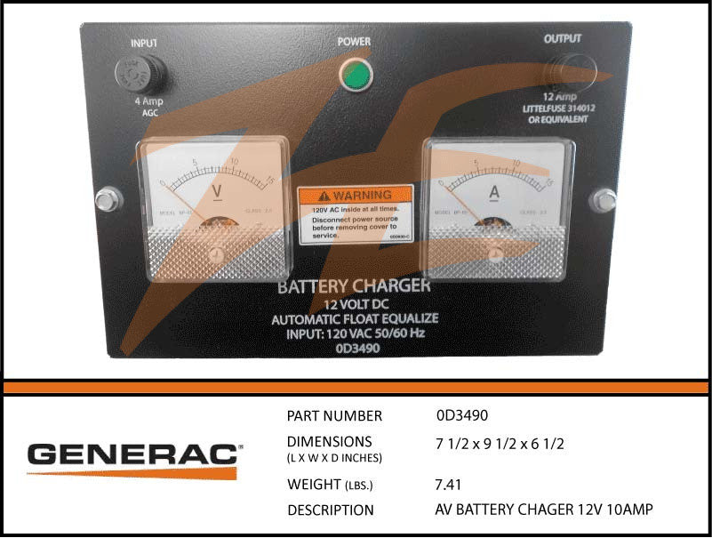 Generac 0D3490 12V 10 Amp Battery Charger - Fast Charging for Cars, Boats, RVs & Power Equipment - Ideal for Home, Garage & Outdoor Use