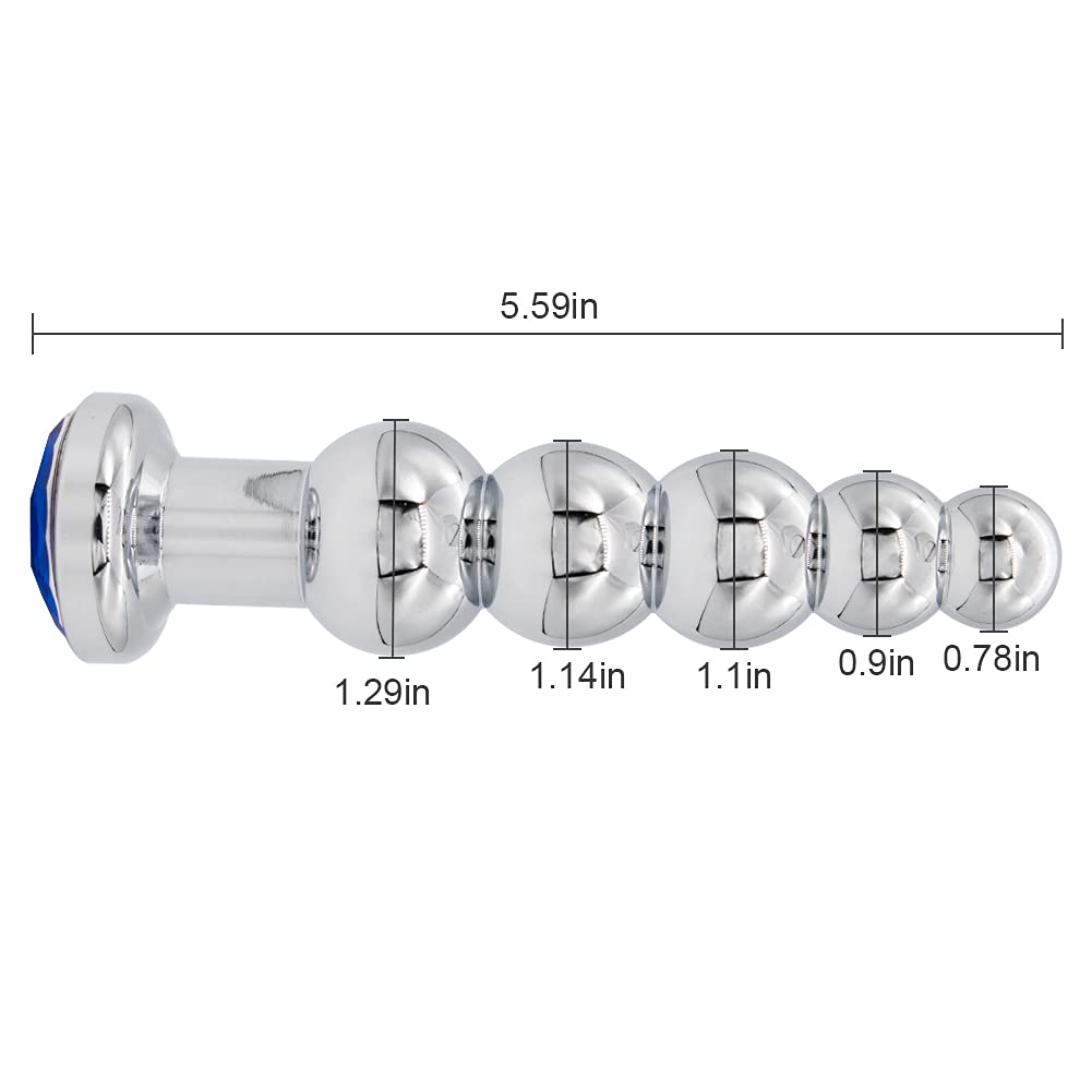 Metal Anal Beads with Gem Base - 5 Beads Prostate & G-Spot Massager for Men & Women, Pleasure Wand Sex Toy for Couples - Perfect for Solo Play, Partner Exploration & Sensual Enhancement