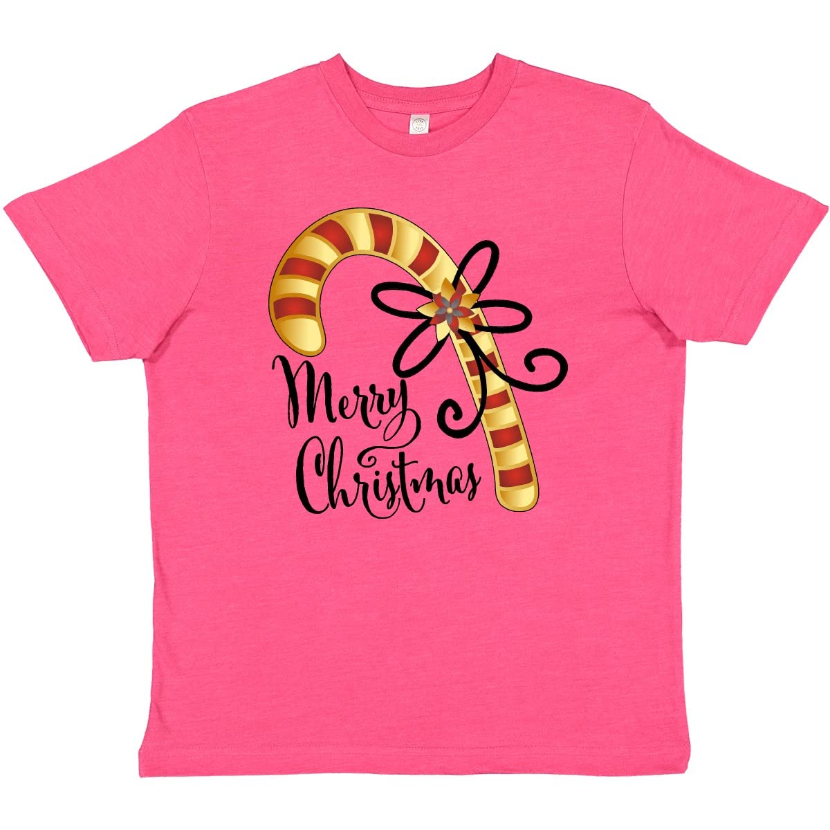 Inktastic Merry Christmas Red and Gold Candy Cane Youth T-Shirt - Festive Holiday Gift for Kids, Boys & Girls - Perfect for Christmas Parties, Family Photos & School Events