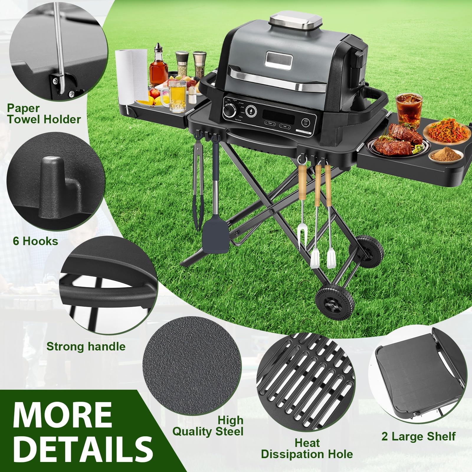 Portable Indoor Grill Table Stand for Ninja Woodfire Outdoor Grill (OG701 OG850 OG951 Series) - 51in Large Folding Camping Tailgating Table with Wheels for Blackstone Griddle, Onni Pizza Oven - Perfect for Backyard BBQ, Tailgate Parties & Outdoor Cooking