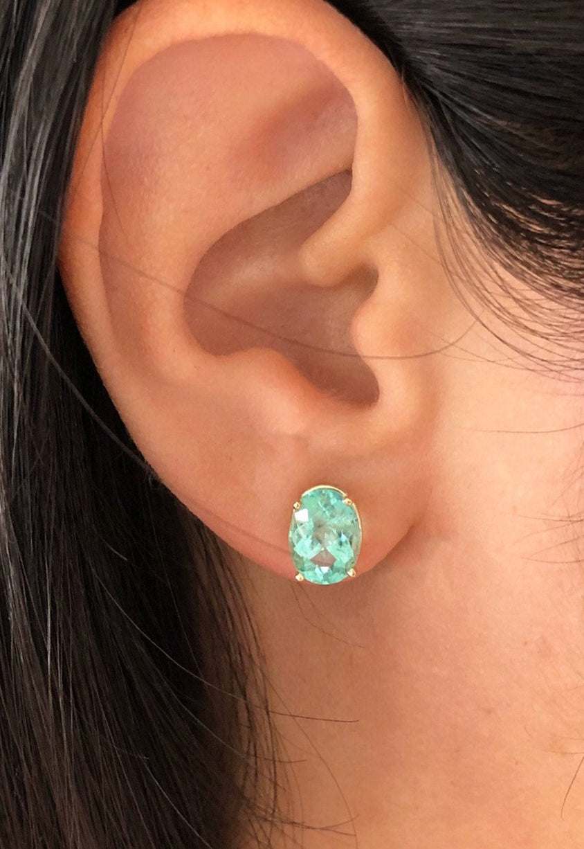 3.03tcw Oval Shape Natural Colombian Emerald Stud Earrings in 14K Gold - Elegant Jewelry for Women, Perfect for Weddings, Parties & Gifts