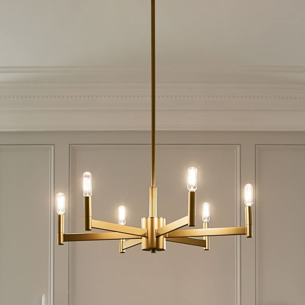6-Light Modern Farmhouse Chandelier - Satin Nickel Finish - Rustic Dining Room Lighting for Kitchen Island, Bedroom or Entryway