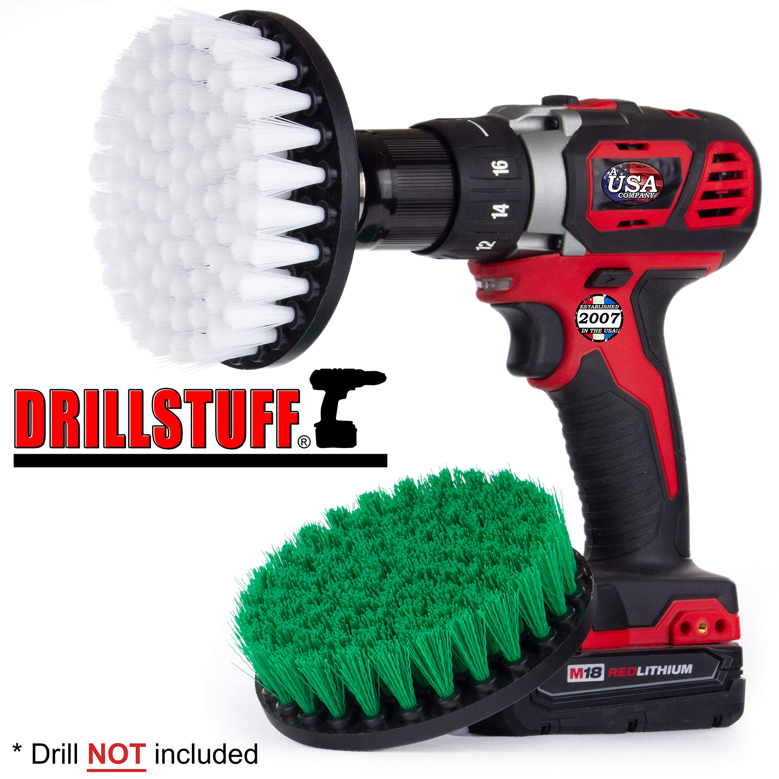5 Inch Soft Green & White Rotary Scrub Brushes - Multi-Surface Cleaning for Carpet, Upholstery, Glass, Leather - Perfect for Kitchen, Bathroom, Oven & Shower Cleaning