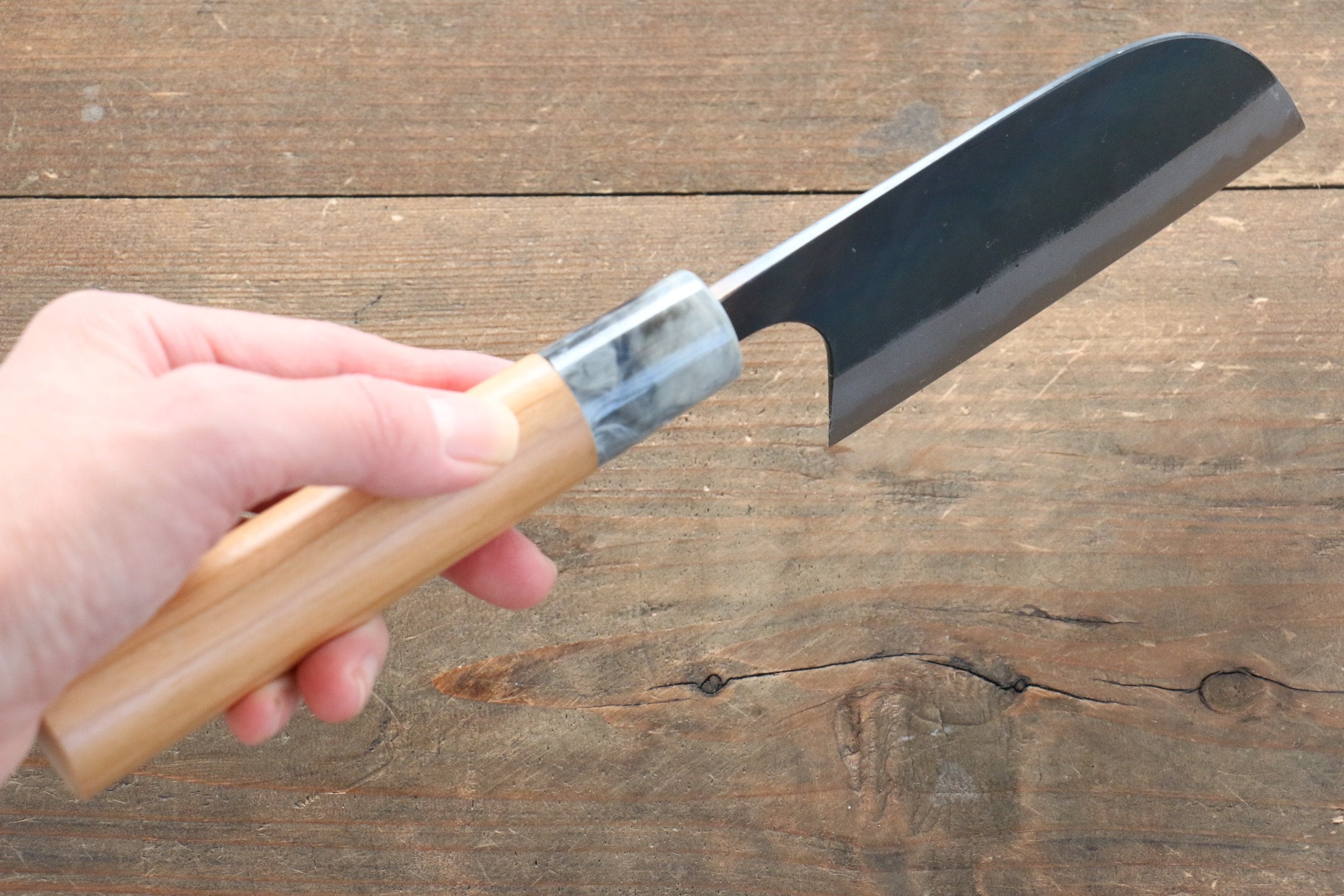 Masakage Mizu Blue Steel No.2 Kamagata Utility Knife 115mm - Japanese Black Finished Blade with American Cherry Wood Handle - Perfect for Sushi, Meat Slicing & Precision Kitchen Tasks
