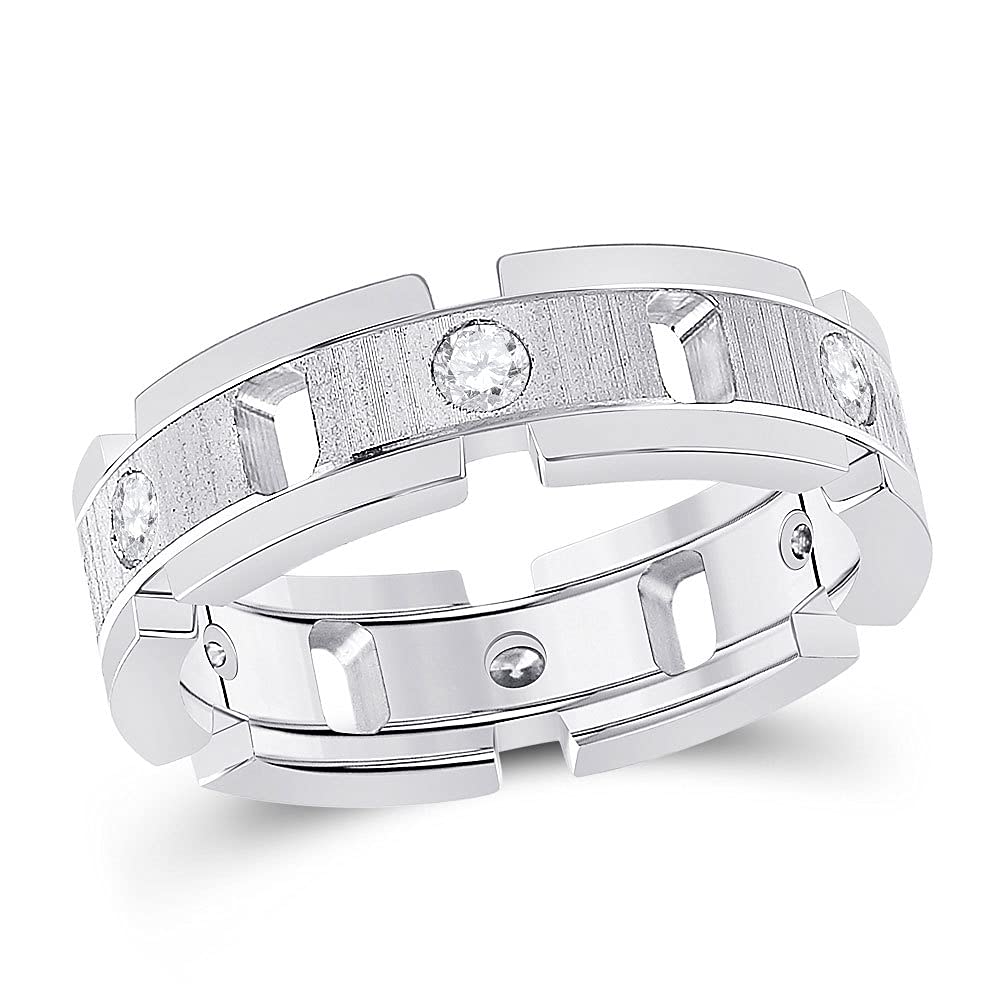 14K White Gold Men's Round Diamond Wedding Band Ring - 1/2 Carat Total Weight (1/2 CTTW) - Elegant Link Design for Engagement, Anniversary & Special Occasions