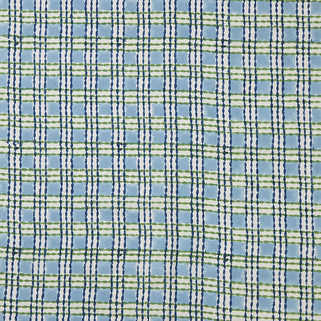 Trellis Block Printed Fabric - Linen Cotton Blend in Grass & Sky Colors - Perfect for Home Decor, DIY Crafts & Fashion Sewing Projects