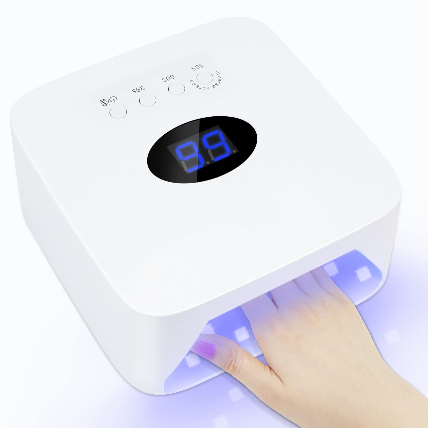 54W Cordless Rechargeable LED Nail Lamp - 9600mAh Battery with 3 Timer Settings, Professional UV Gel Nail Dryer for Home & Salon Use | Perfect for Manicures, Pedicures & Nail Art Designs (White)