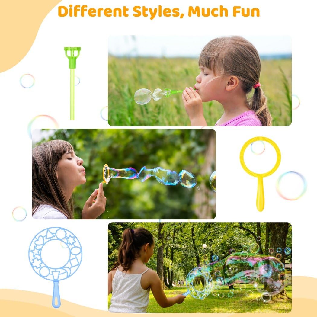 Bangcool Bubble Wands Set - 17 Piece Bubble Making Kit for Kids & Adults with Dinosaur & Shark Wands, Bubble Trays - Perfect for Birthday Parties, Outdoor Play, Summer Activities & Family Fun