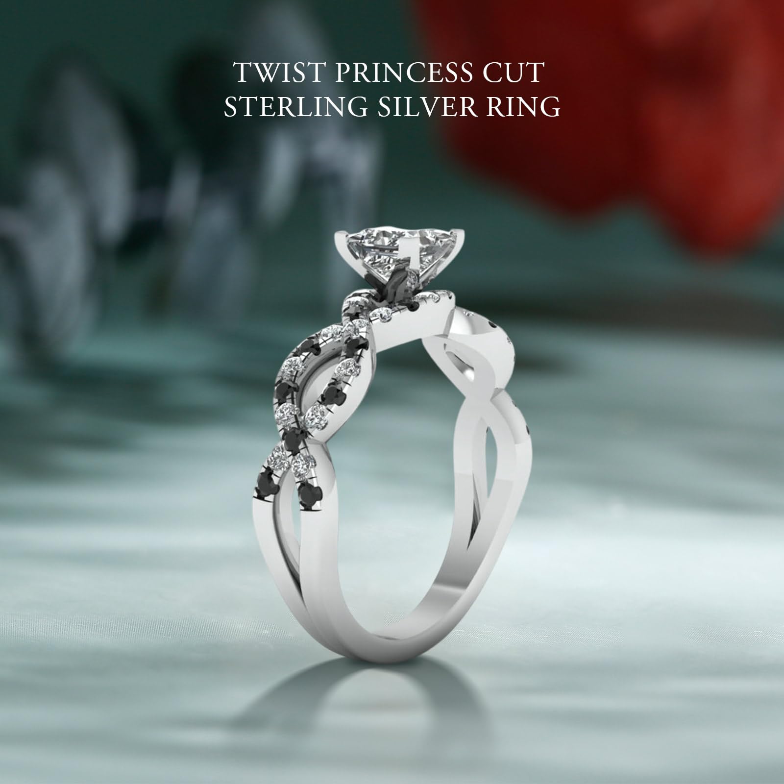 Jeulia 2.5 Carat Princess Cut Wedding Ring Set for Women - 925 Sterling Silver Twisted Eternity Band with Birthstone - Engagement, Promise & Anniversary Jewelry Gift Set (Perfect for Proposals, Weddings & Special Occasions)