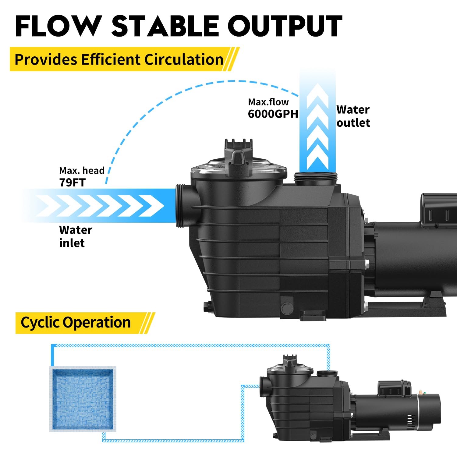 2.5HP Dual Speed Pool Pump 230V - 6240GPH High Flow Swimming Pool Pump with 79FT Head Lift, 1.5